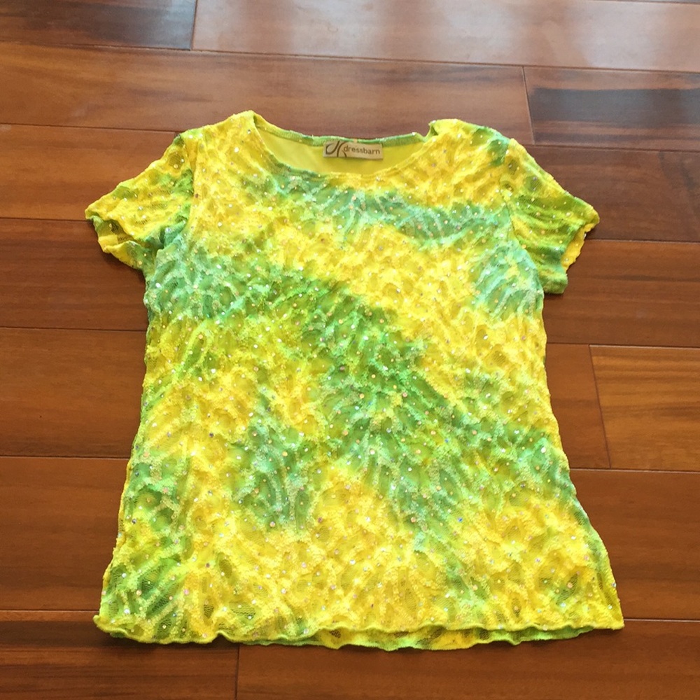 DRESS BARN MESH & SEQUINS TIE DYE SHIRT